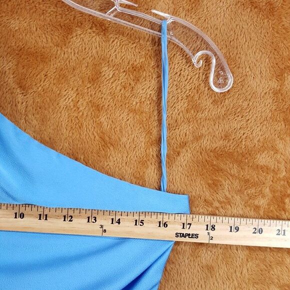 SAYLOR Cocktail Dress Womens Medium Blue One Shoulder Satin Fringe SAINTE - Picture 7 of 9